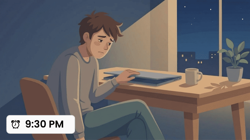 Working late at 9:30 PM