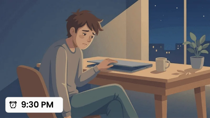 Working late at 9:30 PM